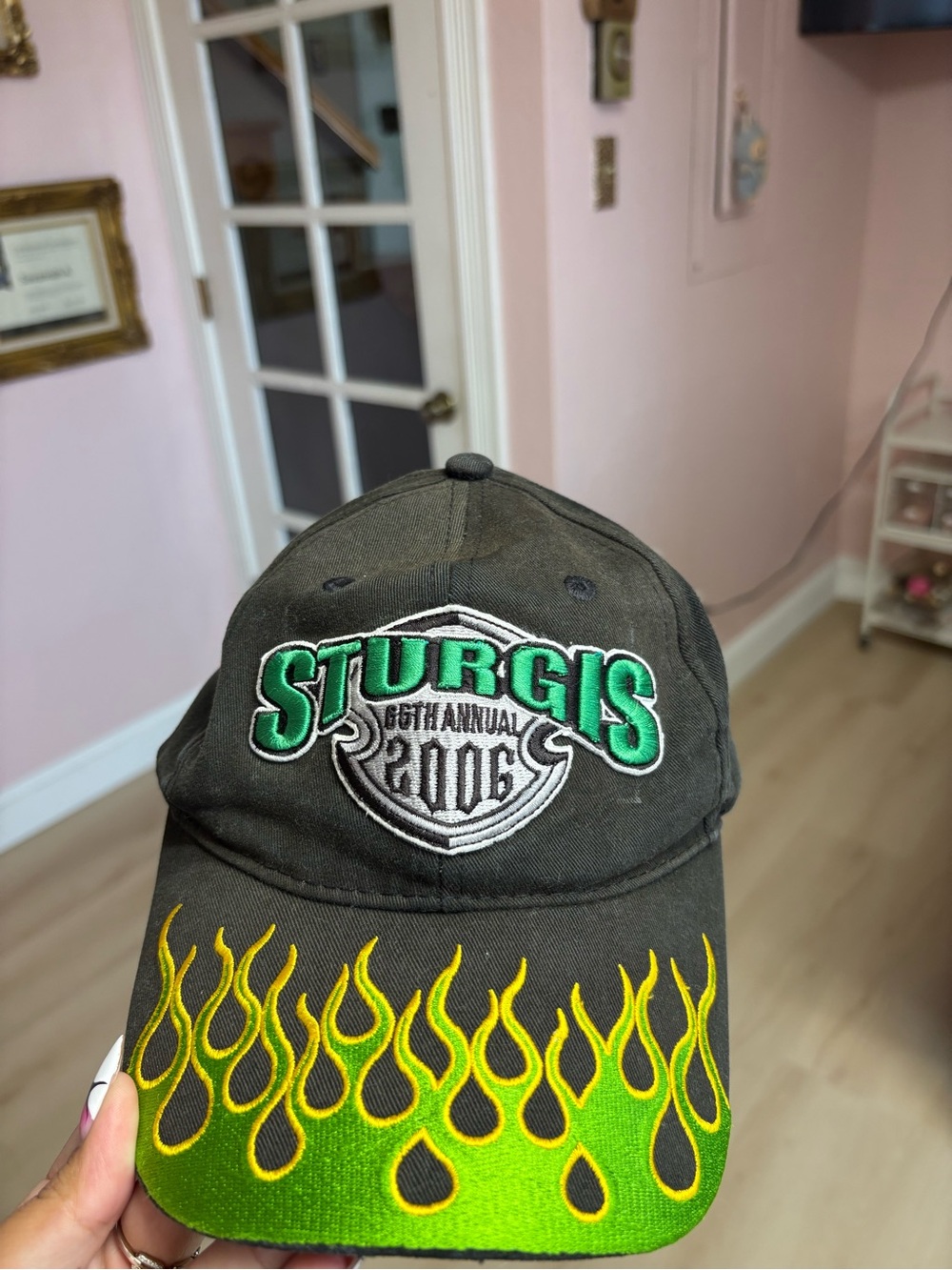 Harley-Davidson Sturgis 2006 Black Hat with Green and Yellow Flame Brim